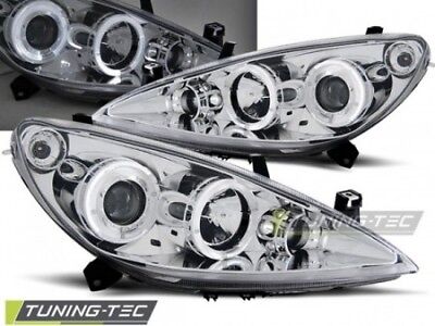 Coppia Fari Fanali Anteriori Tuning 307 04.01-06.05 ANGEL EYES Cromato