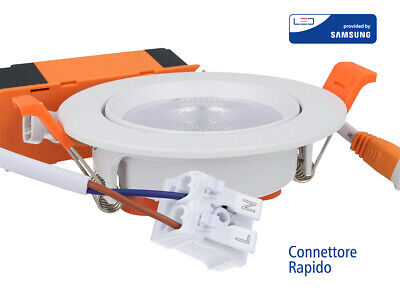 Faretto Led Da Incasso Orientabile 10W Cob Freddo 6400K Diametro 95mm Foro 80mm