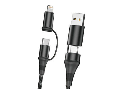 Cavo USB 4 In 1 USB-A USB-C Lightning Nylon Intrecciato Metro Ricarica Veloce