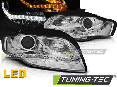 COPPIA SET FARI ANTERIORI A4 B7 11.04-03.08 DAYLIGHT LED IND. CROMATO ALOGENI H9