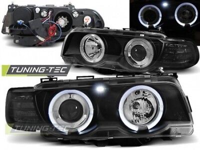 Coppia Set Fari Fanali Anteriori Tuning E38 09.98-07.01 ANGEL EYES Nero XENON