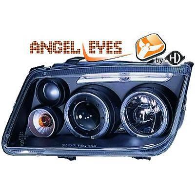 Coppia fari fanali anteriori TUNING BORA 98-05 neri con anelli ANGEL EYES