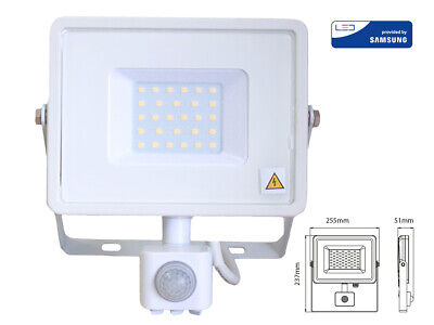Faro Led Flood Light Slim 30W IP65 Neutro 4000K Carcassa Bianca con Sensore