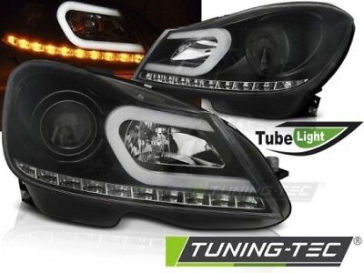 Coppia Set Kit Fari Fanali Anteriori Tuning W204 11-14 Nero TUBE LIGHT Alogeni