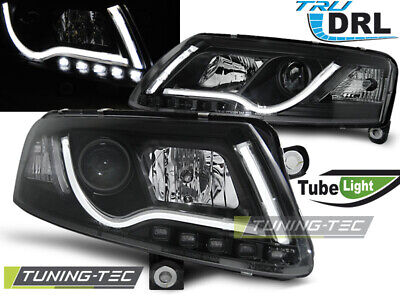 HEADLIGHTS TUBE LIGHT DRL BLACK fits A6 C6 04.04-08