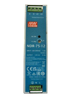 MeanWell NDR-75-12 Trasformatore Rotaia Industriale 12V 75W 6,3A Barra Guida