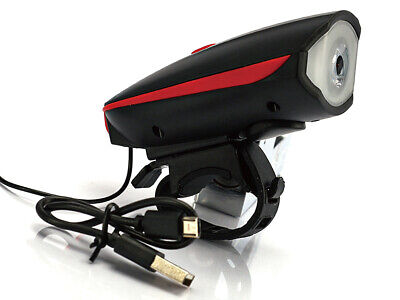 Fanale Bici Anteriore Con Clacson Luci Led Ricaricabile USB 1200mAh 3 Modalita
