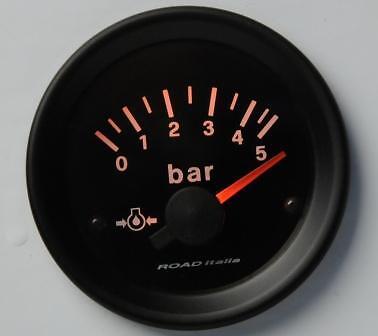 Manometro Strumento Road Retroilluminato Pressione Olio 0-5 BAR NO SENSORE Rosso