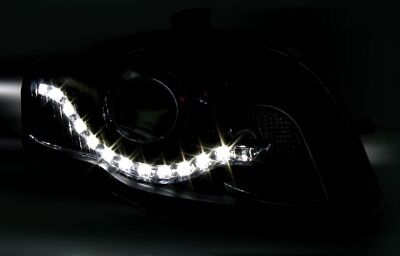 Coppia Set Fari Fanali Tuning Drl Luce diurna A4 B7 nero 11.2004 > 11.2007