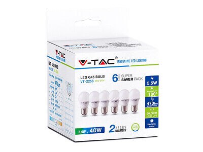 6 PZ Lampada A Led E27 G45 5.5W Caldo 2700K Forma Sfera Bulbo Palla 180 Gradi 2