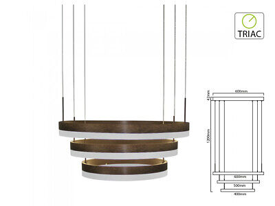 Lampada Led A Sospensione Rotonda Colore Caffe Marrone Tripli Anelli Diametro
