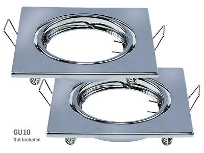2 PZ Porta Faretti Led GU10 MR16 Quadrato Orientabile Con Molla Colore Cromato