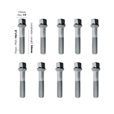 10 bulloni ch.17 14x1.5 l.64mm sferici Alfa