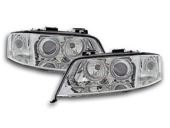Coppia Fari Fanali Anteriori Tuning Angel Eyes A6 4B 99-00 cromato