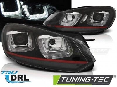 Coppia Set Fari Fanali Anteriori Tuning GOLF 6 08-12 U LED Nero striscia ross