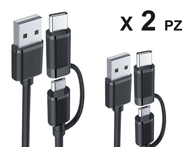2 Pezzi Cavo USB Dati Ricarica Con USB e Tipo C 2 In 1 Colore Nero 1 Metro
