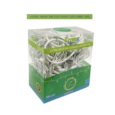 Catena Luminosa di Luci Led IP65 30 Metri Con 300 Filo Bianco Luce Verde