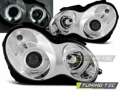 Coppia Fari Fanali Tuning Anteriori W203 C-KLASA 07.00-03.04 ANGEL EYES CROMATO