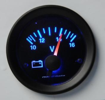 Manometro Strumento Road Italia Retroilluminato Voltmetro 10-16 Volt Blu