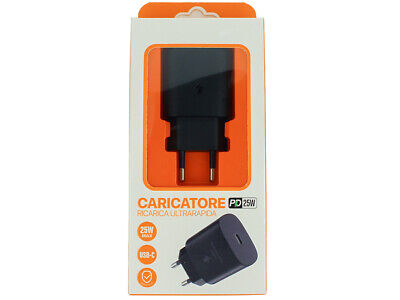 Caricatore USB C 25W Nero Caricabatterie PD Ricarica Ultra Rapida 5V 3A 9V