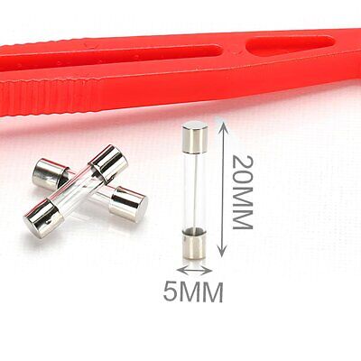 10 Fusibili In Vetro D5mm X L20mm 1A 2A 3A 5A 6.3A 10A 15A 20A 25A 30A + Pinza