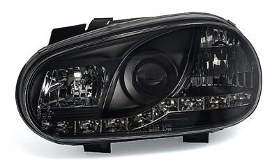 Coppia Fari Fanali Anteriori Tuning LED per Golf 4 Neri Daylight H1+H1 no nebbia