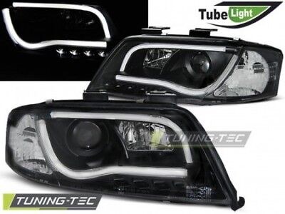 Coppia Set Fari Fanali Anteriori Tuning  A6 05.97-05.01 LED TUBE LIGHTS Nero H1