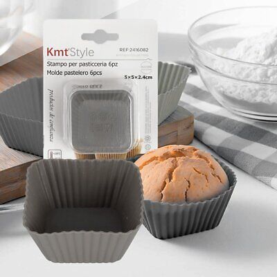 6 Pezzi Stampo Quadrato Forma Muffin Cupcake Budini da 5 x 2.4cm in Silicone di