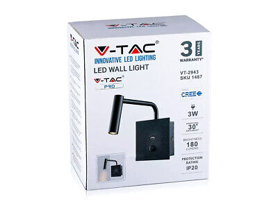 Applique Lampada Led Da Parete Hotel Per Lettura 3W 3000K Con Interruttore e Ca