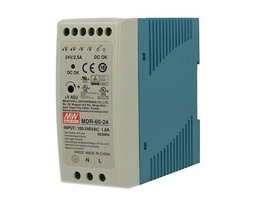Alimentatore Rotaia Industriale MeanWell MDR-60-24 60W 24V 2,5A Barra Guida DIN