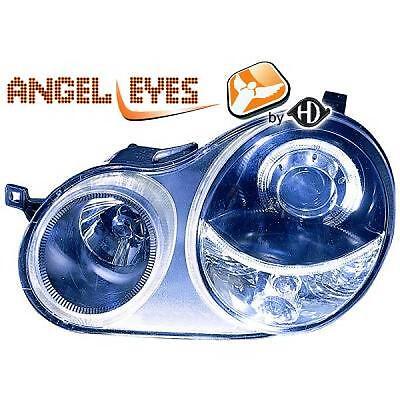 Coppia fari fanali anteriori TUNING POLO 9N 01-05 neri con anelli ANGEL EYES