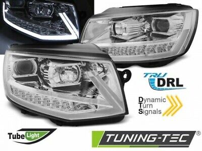 Coppia Fari Fanali Anteriori Tuning T6 Da 2015- CROMATO TUBE LIGHT LED DRL