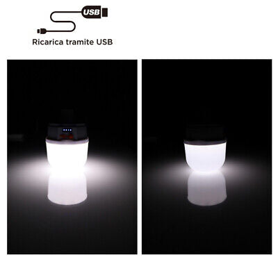 Lanterna Led da Campeggio Ricaricabile USB e Pannello Solare Batteria 1200mAh 5