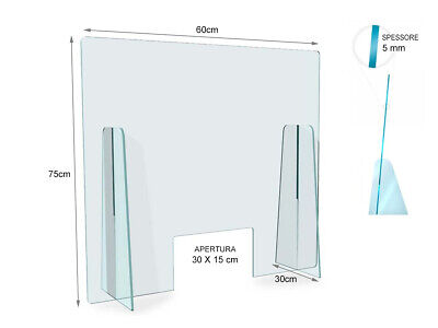 Barriera Protettiva In Plexiglass H75X60L cm Per Operatore Da Banco Made Italy