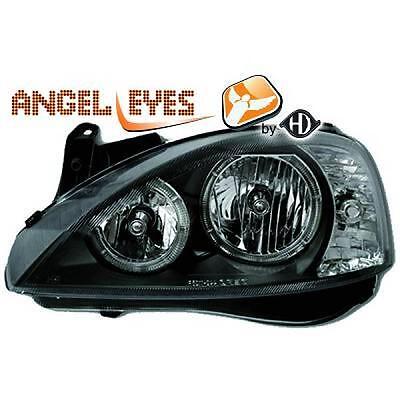 Coppia Fari Fanali Anteriori Tuning CORSA 00-06 neri, DEPO con anelli ANGEL