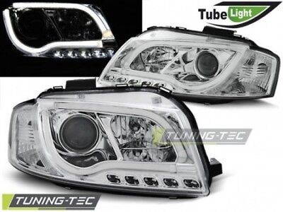 Coppia Set Fari Fanali Anter Tuning  A3 8P 05.03-03.08 LED TUBE LIGHTS Cromato