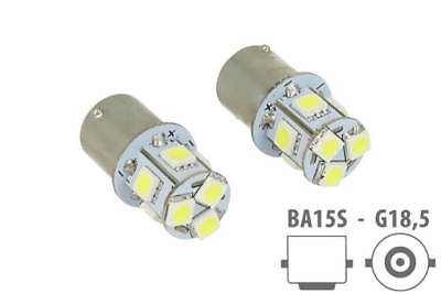 24V Lampada Led Canbus BA15S G185 R5W Colore Verde Piedi Dritti 8 Smd 5050 Per