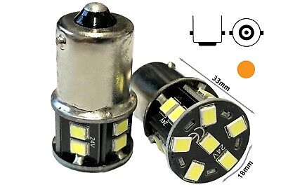 24V Lampada Led BA15S G18 R5W Colore Arancione 16 Smd 2835 Piedi Dritti Luce