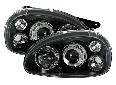 Coppia Set Fari Fanali anteriori CORSA B 93-00 NERI con 2 anelli Angel Eyes