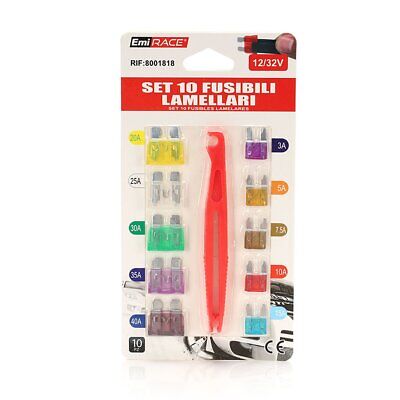 10 Fusibili Piatti Per Auto 5 Standard + Mini Pinza Fusibile