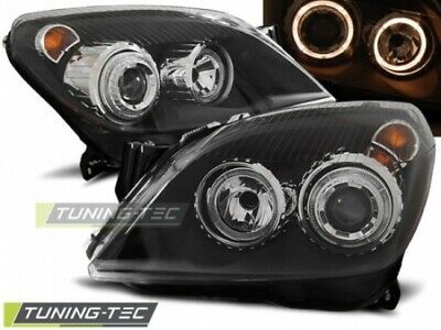 Coppia Fari Fanali Anteriori TUNING H 3p 04-09 nero anelli ANGEL EYES