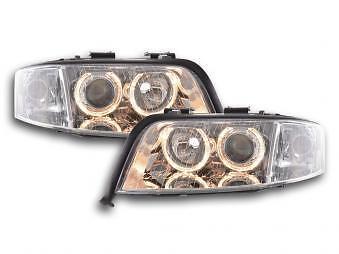 Coppia Fari Fanali Anteriori Tuning Angel Eyes A6 4B 01-04 cromato