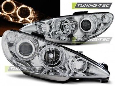 Coppia Fari Fanali Anteriori Tuning 206 (02-05) ANGEL EYES Cromati h7