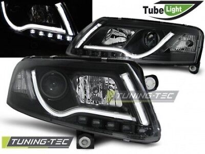 Coppia Set Fari Fanali Anteriori Tuning  A6 C6 04.04-08 LED TUBE LIGHTS Nero H7