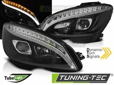 Coppia Fari Fanali Anteriori Tuning W204 07-10 NERO TUBE LIGHT H9