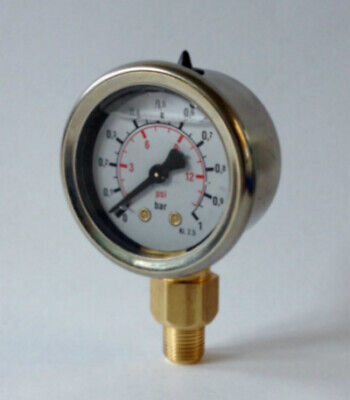 MANOMETRO 0-1 BAR acciaio Malpassi bagno GLICERINA diametro 40 attacco 1\8 ntp