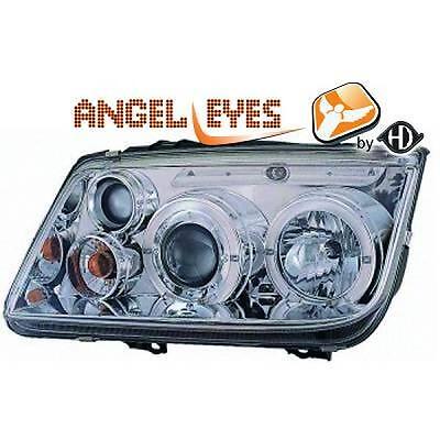 Coppia fari fanali anteriori TUNING BORA 98-05 cromati con anelli ANGEL EYES