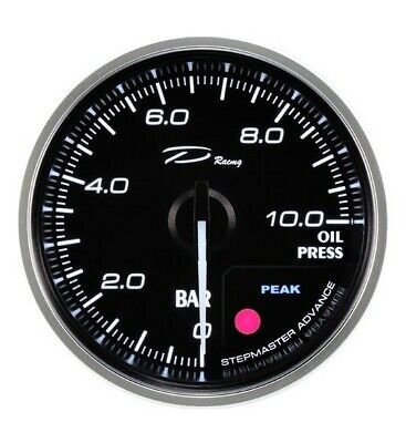 Manometro Strumento 60mm DEPO Pressione Olio 0-10 BAR Picco - Nero allarme