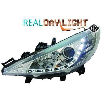 Coppia fari fanali anteriori TUNING 207 06-09 cromati H1+H1 con motorin