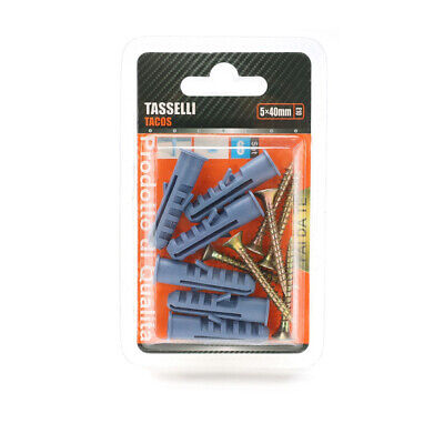 Kit 6 pcs Tasselli &Oslash;10x40mm Con Viti 5x40mm <ul><li>Kit Ø10x40mm